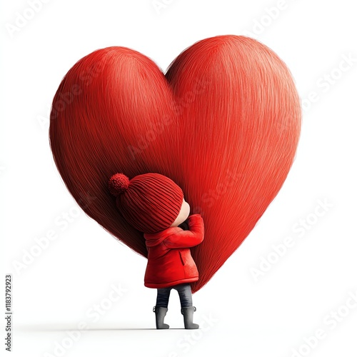 a cheerful child hugging a giant Valentine s heart, love concept, whimsical illustration, soft pastel tones, isolated on white background photo