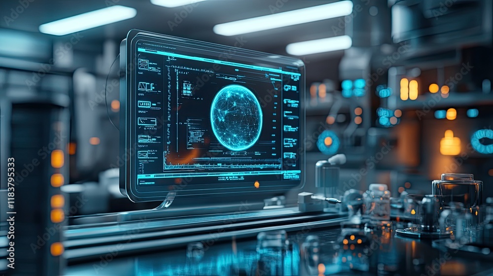 Fototapeta premium Futuristic Tech Lab: Network Visualization on a Sleek Monitor