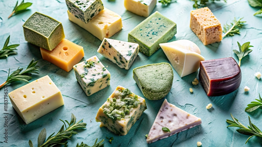 High-definition photography reveals a delectable array of diverse cheese blocks, a culinary still life. High-definition photography reveals a delectable array of diverse cheese blocks, a culinary still life.