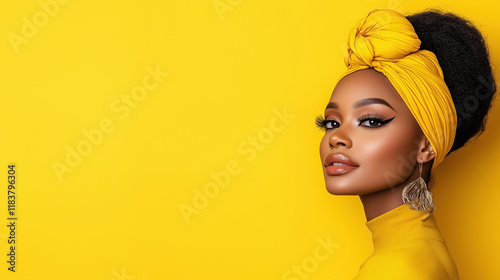 model showcasing bold makeup look with vibrant yellow background