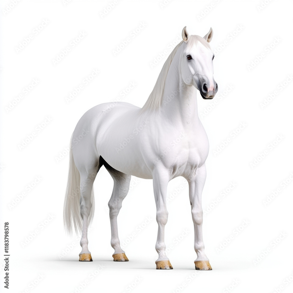 Obraz premium A majestic white horse stands proudly, its serene gaze captivating. A symbol of grace and power.