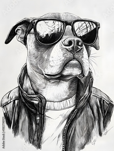 Cool Canine in Shades: A Pen and Ink Masterpiece photo