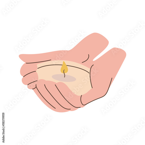 Hand holding a candle. Vector illustration in flat style. Isolated on white background.