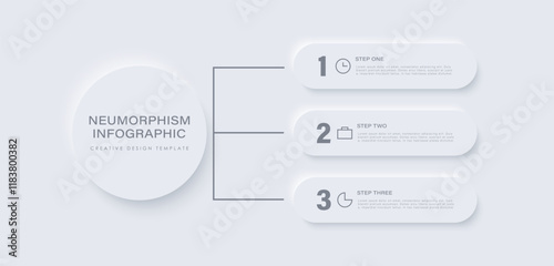Flowchart infographic in neumorphic style. Business concept with 3 options, parts, steps or processes.