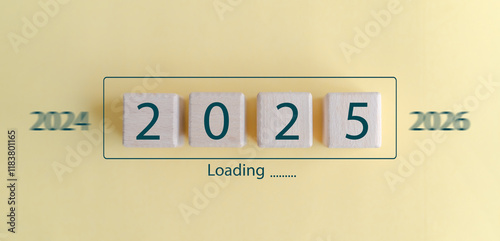 Loading bar with 2025 wooden blocks with target plan goal concept Action plan, strategy, new year business vision