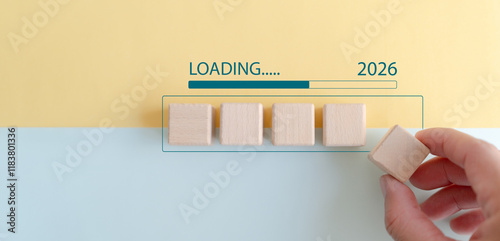Loading bar with 2026 wooden blocks with target plan goal concept Action plan, strategy, new year business vision