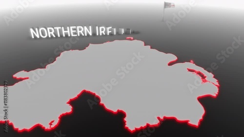 3d animated map of Northern Ireland gets hit and fractured by the text “Crisis”