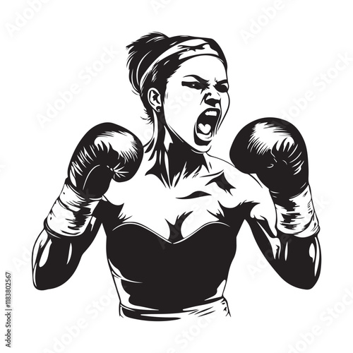 Female Boxer silhouette vector. A strong boxer silhouette vector illustration isolated on a white background