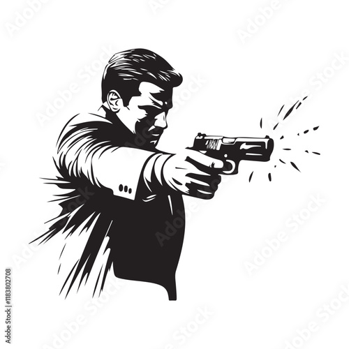 Man Shooting Gun Images vector, Man with gun silhouette vector image isolated o white background.