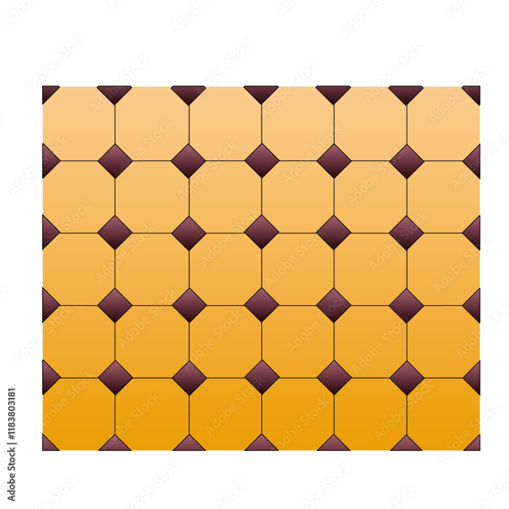 Ensemble rétro de carrelage sur fond jaune et motifs de formes losanges de couleur marron