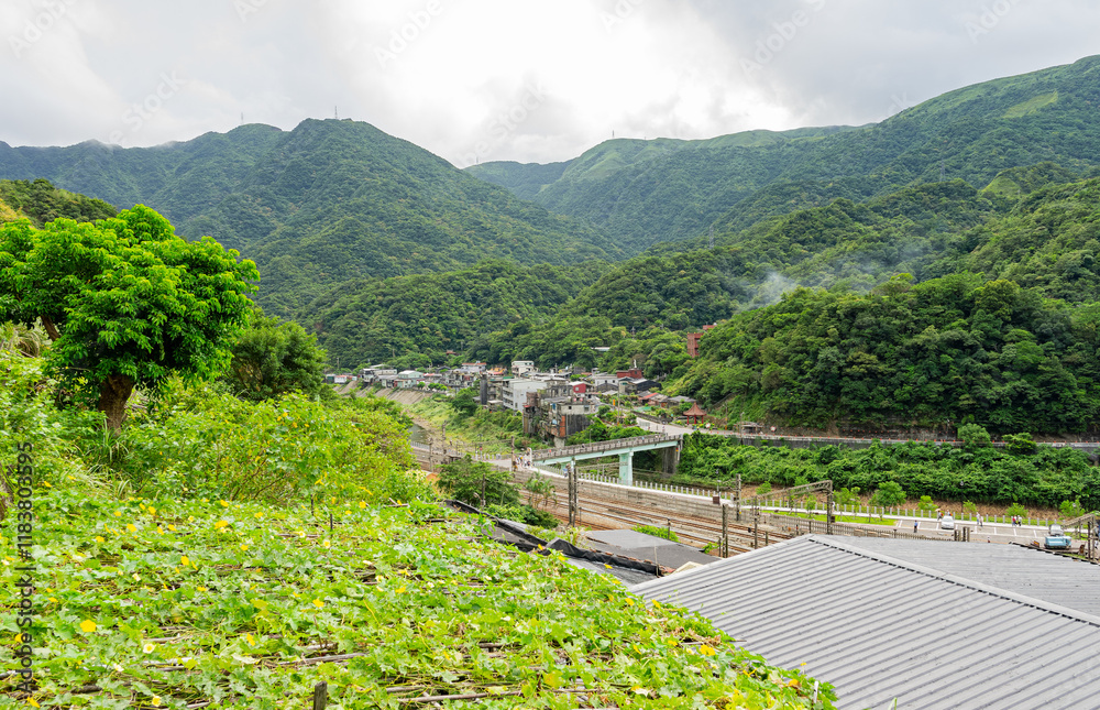 Sunny view of the streetscape of Houtong Cat Village