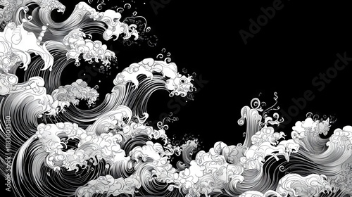 Stunning Black and White Wave Art Design photo