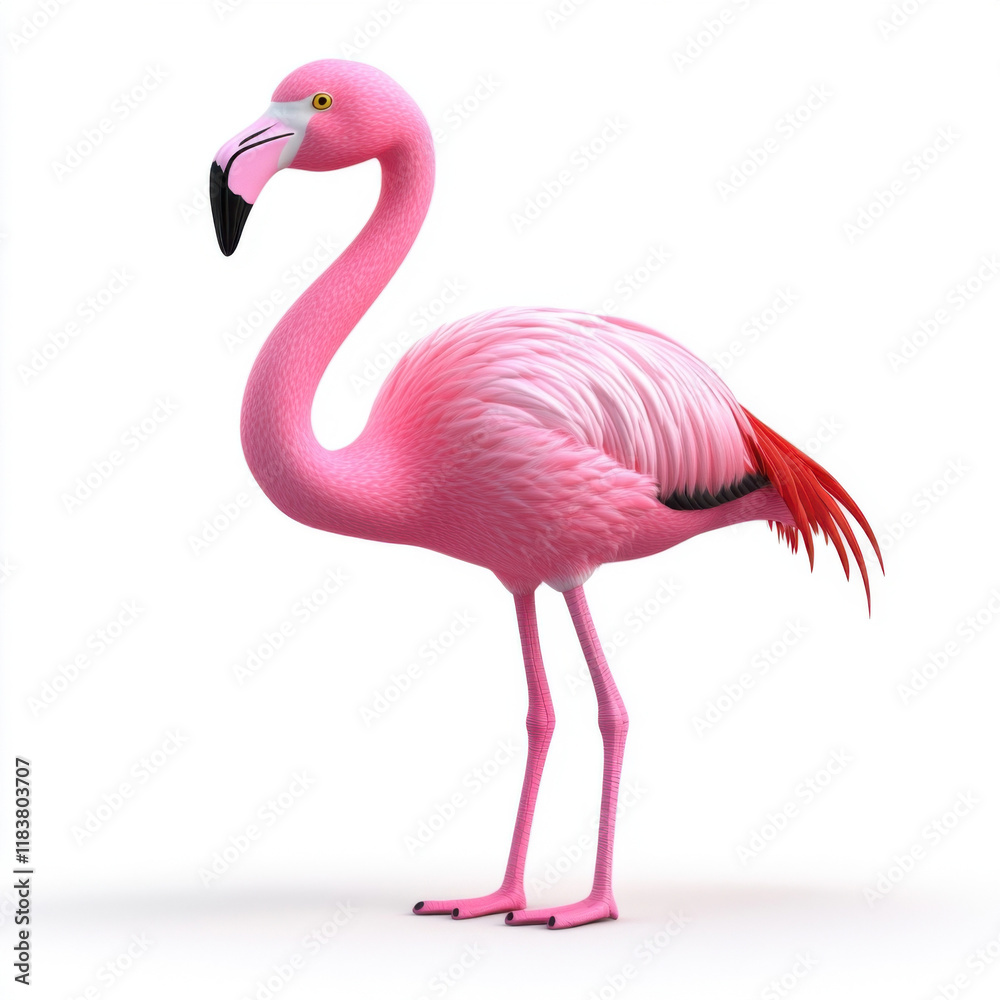 Obraz premium Elegant Pink Flamingo: A Vibrant Pose Against a Pure White Background