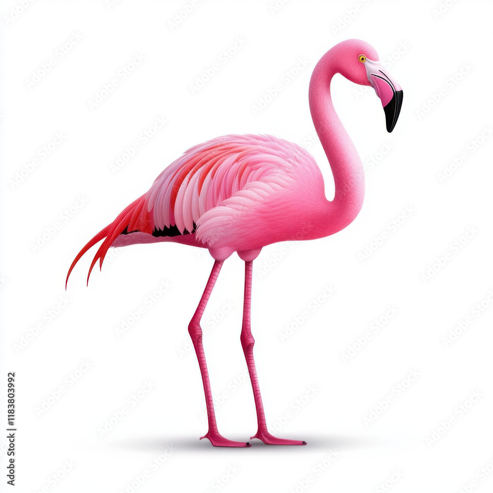 Fototapeta premium Elegant Pink Flamingo in Profile: A Vibrant, Detailed Illustration