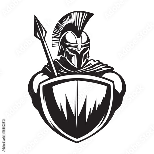 Spartan Shield Spear logo design image. Spartan Sign With Spear And Shield Stock Illustration.