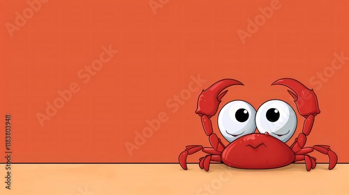 Cute cartoon crab on orange background. photo