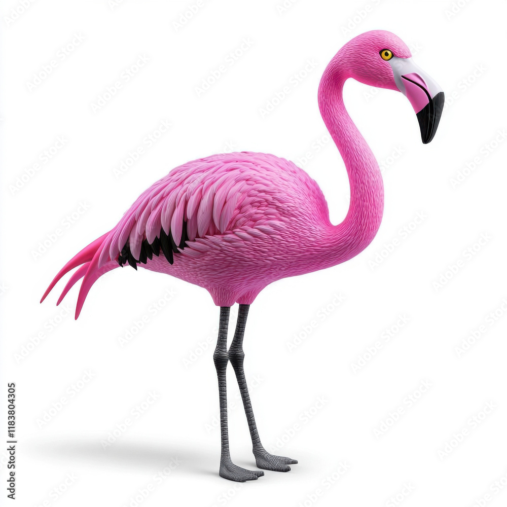 Fototapeta premium Elegant Pink Flamingo: A graceful pose against a white backdrop.