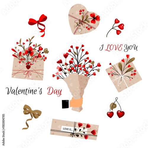 Valentine's day bouquet hand drawn illustration