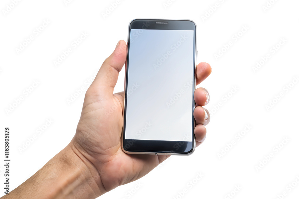 Hand holding smartphone with blank screen, showcasing mobile technology for business communication Hand holding smartphone with blank screen, showcasing mobile technology for business communication