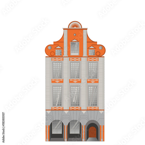 Modèle d'une maison des Hauts de France, région Artois, individuelle vue de face sur fond blanc	
