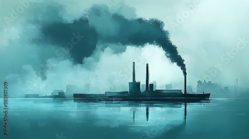 Industrial Plant Emissions Over Calm Water
