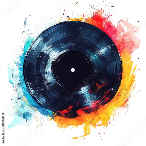 Vibrant Abstract Vinyl Record with Colorful Paint Splatter Design