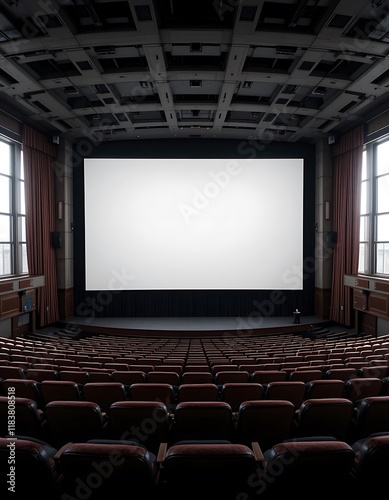 Empty Auditorium With Large Blank Projection Screen
