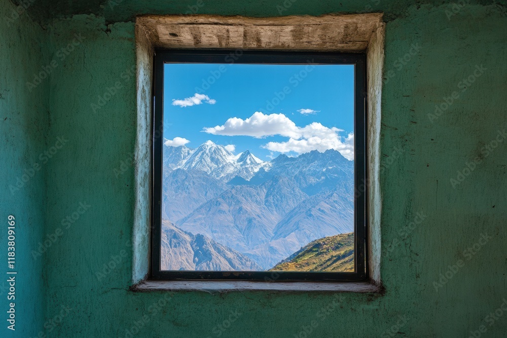 A window with a view of mountains A window with a view of mountains
