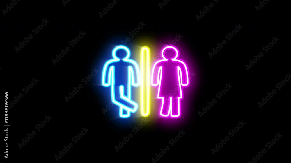 The blinking neon light of a public information icon on a black background. The blinking neon light of a public information icon on a black background.