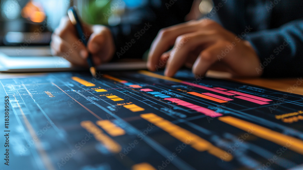 Analyst Reviewing Data Charts and Graphs at Desk Analyst Reviewing Data Charts and Graphs at Desk
