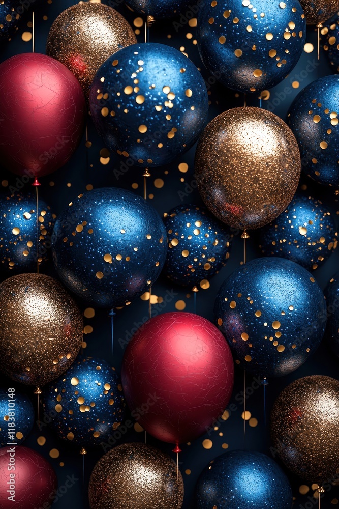 A vibrant arrangement of colorful balloons and glittery ornaments, perfect for celebrations. A vibrant arrangement of colorful balloons and glittery ornaments, perfect for celebrations.
