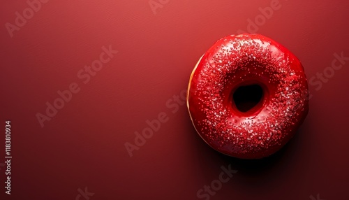 A single red donut with white sprinkles on a red background.