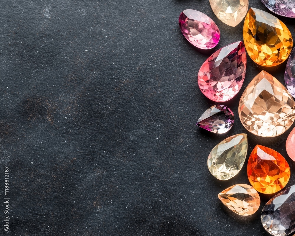 Vibrant Collection of Faceted Gemstones on Dark Background Vibrant Collection of Faceted Gemstones on Dark Background