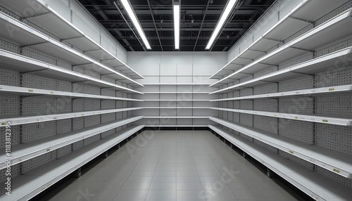 Empty Supermarket Aisles Showing Bare Shelves