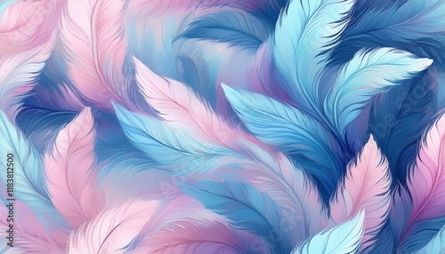 seamless pattern of ethereal feathery texture in blue and pink pastel colors