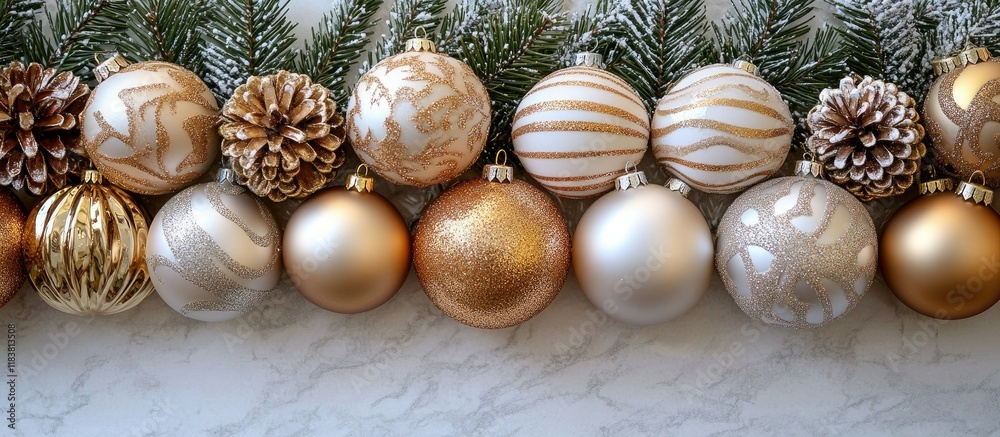 Elegant Ornament Arrangement with Pine Branches Elegant Ornament Arrangement with Pine Branches