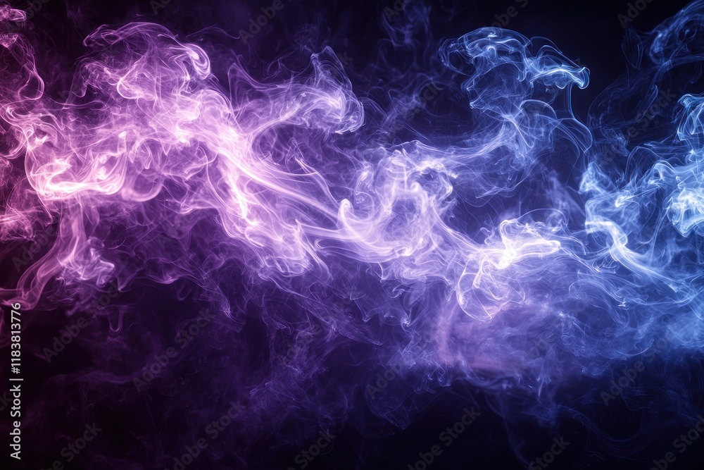 Fototapeta premium Abstract swirling smoke in shades of purple and blue against a dark background.