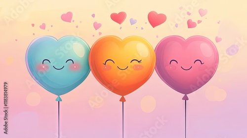 Three Cute Heart Balloons in Pastel Colors photo