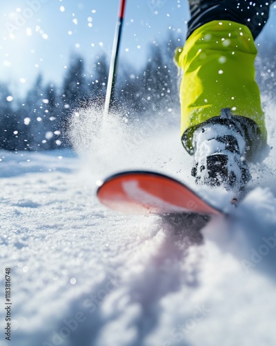 Exhilarating Skiing Adventure in Snowy Mountains photo