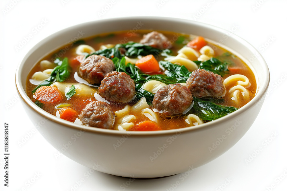 A bowl of soup with meatballs and carrots A bowl of soup with meatballs and carrots