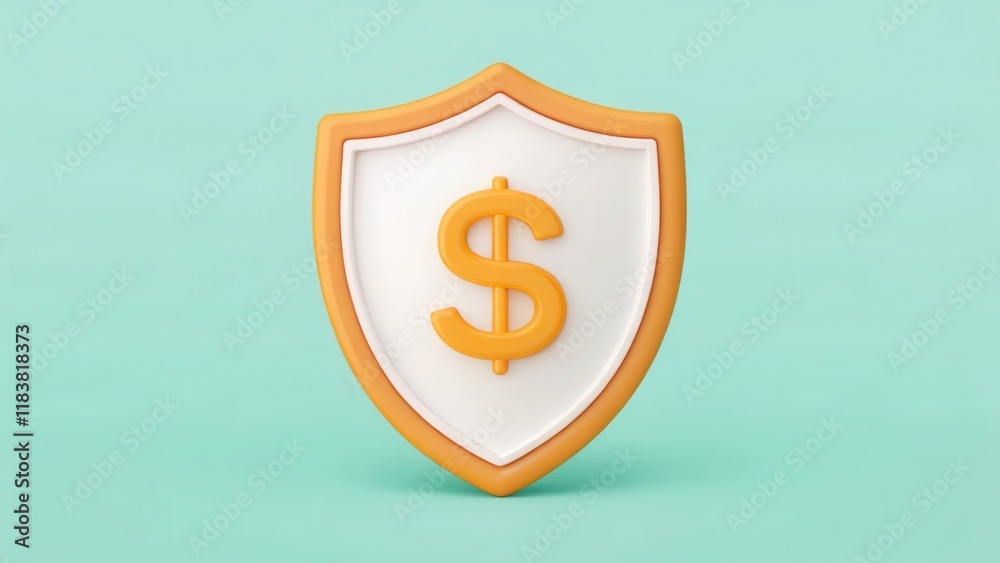 3D shield with dollar sign symbol representing financial security, safeguarding wealth and investments. 3D shield with dollar sign symbol representing financial security, safeguarding wealth and investments.