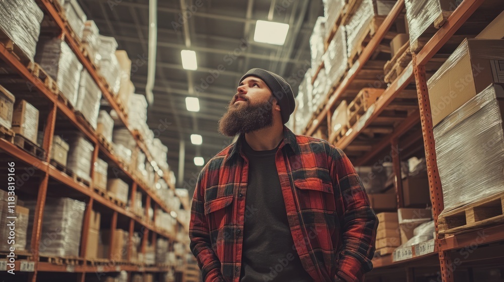 Fototapeta premium Warehouse Worker Contemplating Inventory