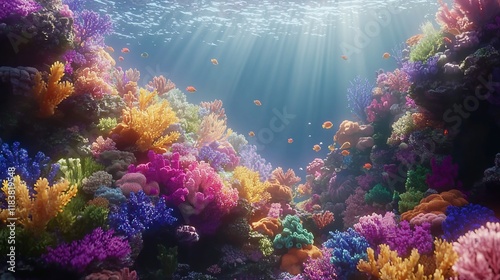 Wallpaper Mural Vibrant coral reef teeming with colorful fish, sunlit ocean scene. Torontodigital.ca