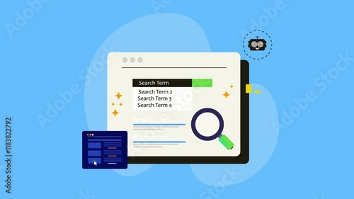 Video animation concept of AI SEO, search engine algorithm driven by machine learning technology.