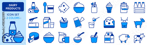 Icons in two colors about dairy products.