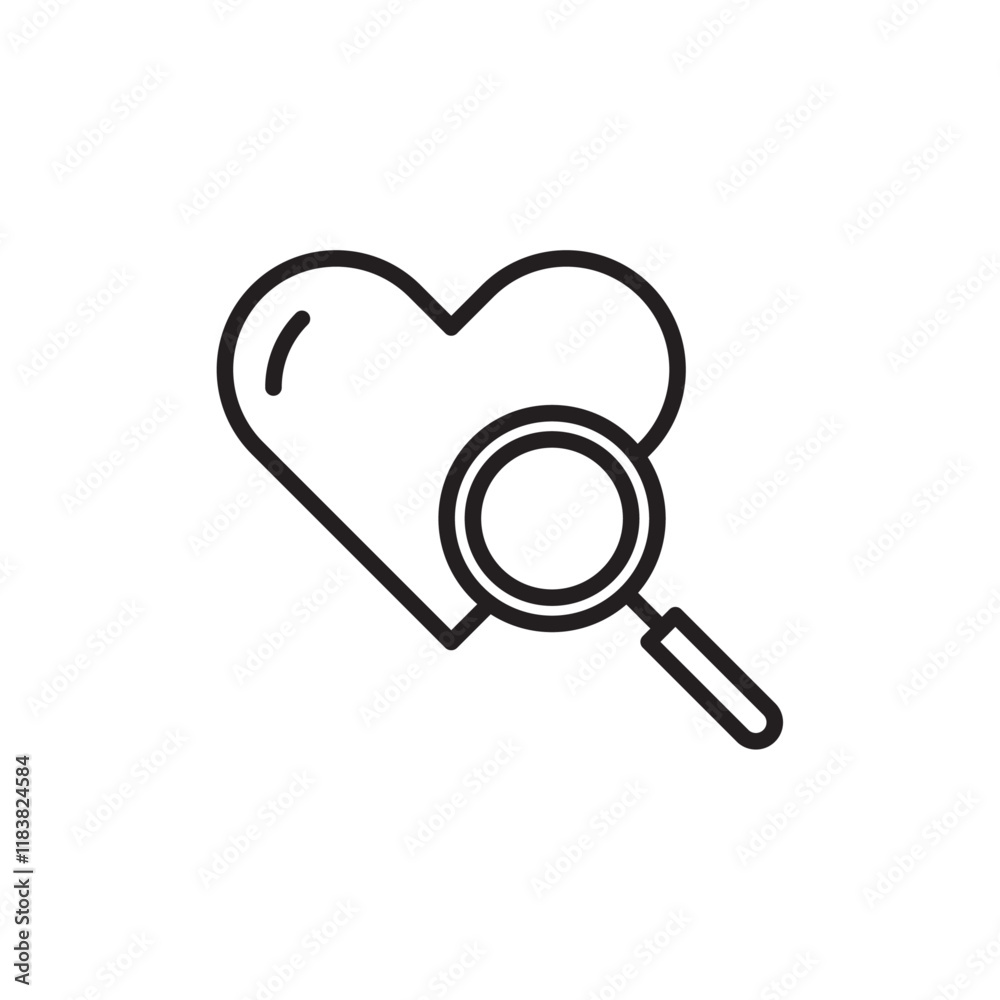 Search heart icon Flat vector set outline Search heart icon Flat vector set outline