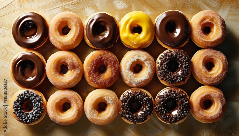 Fototapeta premium Delicious Variety of Donuts with Different Toppings on an Elegant Background