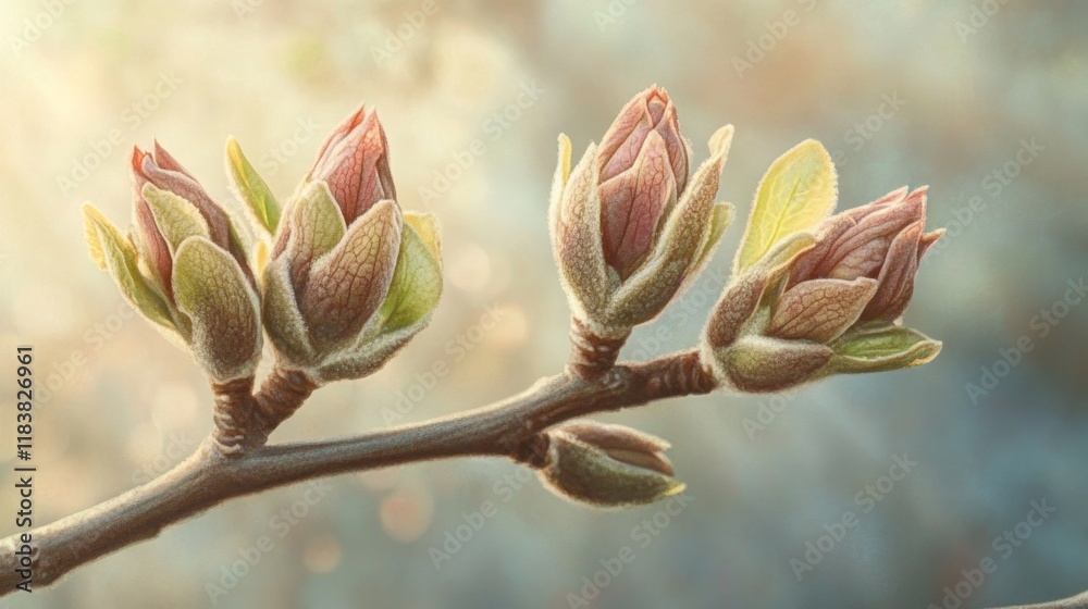 Delicate Buds on Branch Captured in Soft Natural Light Delicate Buds on Branch Captured in Soft Natural Light
