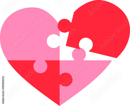 pink and red heart jigsaw pieces illustration