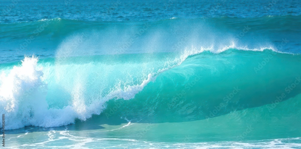 Azure turquoise ocean waves crash, white foam crests , current, oceanic Azure turquoise ocean waves crash, white foam crests , current, oceanic